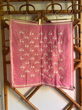 Vintage Talbots Pink Scooter & Bicycle Print Silk Scarf